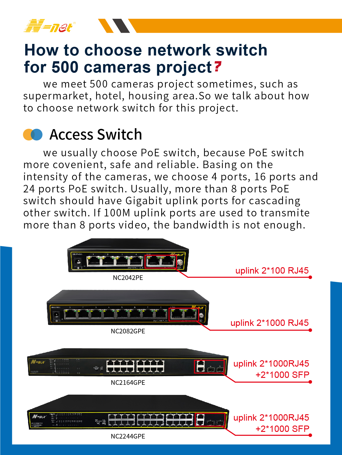 How to choose network switch for 500 cameras project?